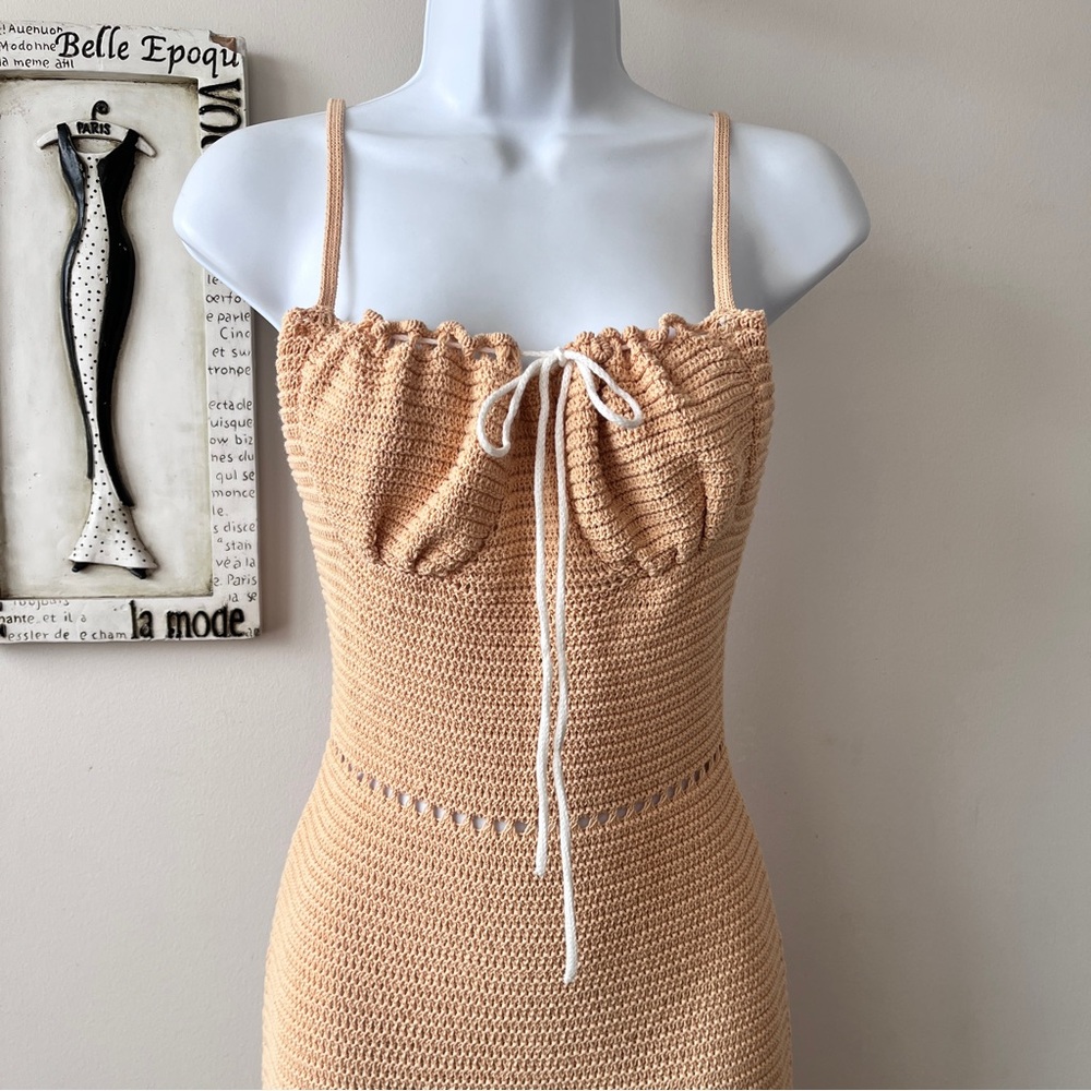 ZARA Coquette Feminine Crochet Knit Bustier Baddie Peach Midi Dress Size M - Picture 3 of 10